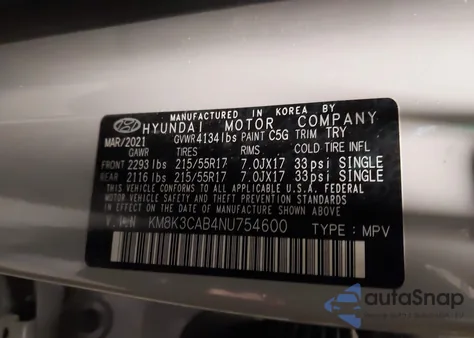 2022 Hyundai Kona Sel z USA, uszkodzony, nr VIN KM8K3CAB4NU754600